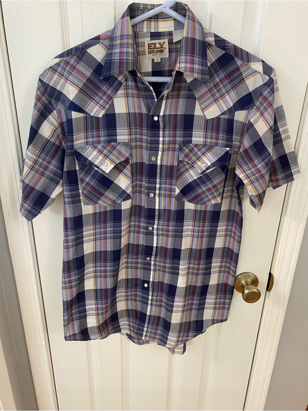 Vintage Ely Cattleman Pearl Snap Plaid Western Cowboy Shirt Short Sleeve Small